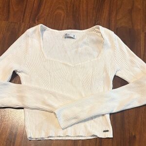 Hollister White Ribbed Long Sleeve Top